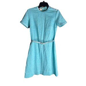Vintage Dress Checkaberry Sz 12 Polyester Blue White w/Belt 60's/70's Mod Movie